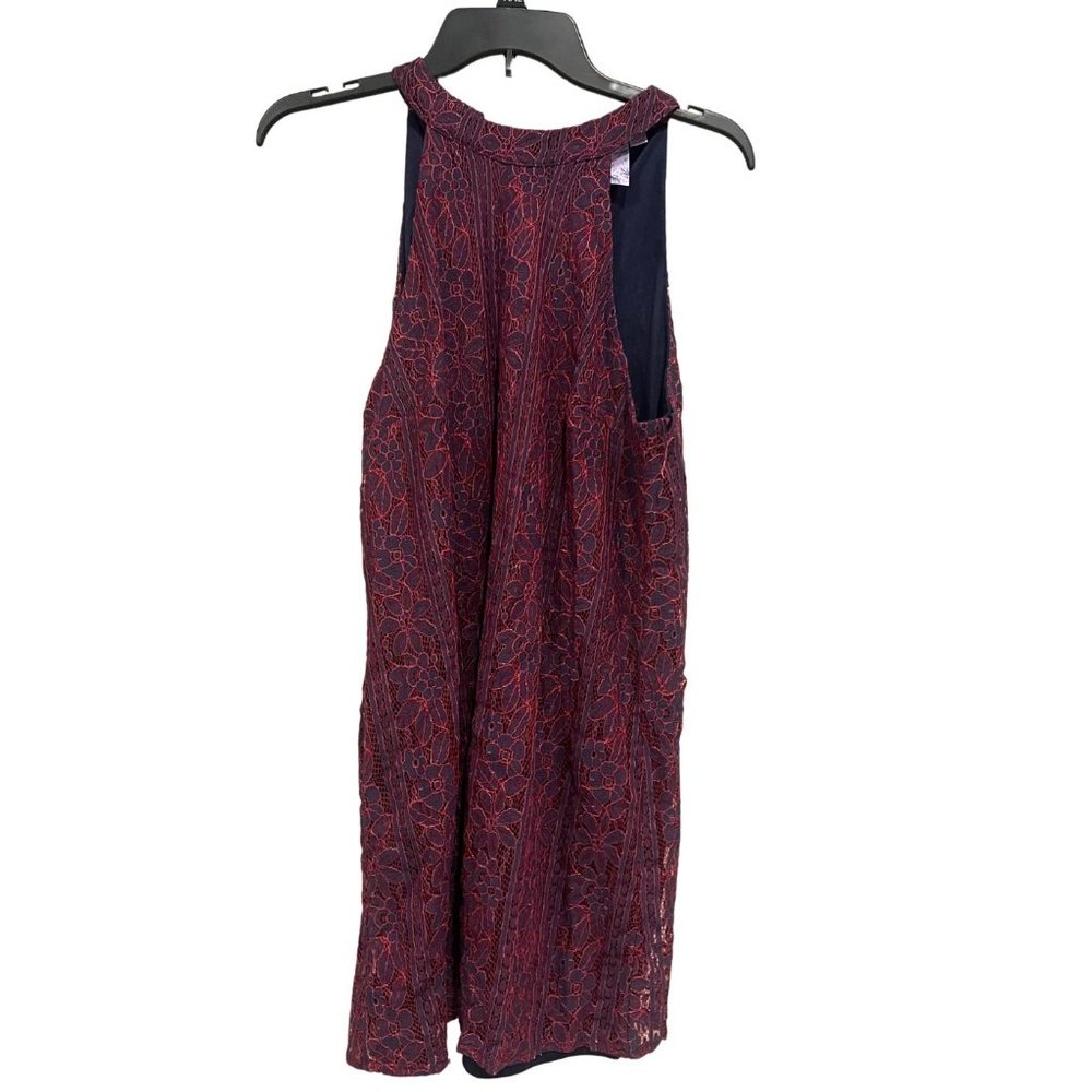 Red and Blue Lace High Neck Shift Dress - Size Medium